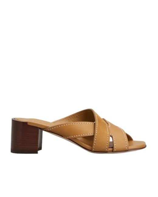 Tod's Brown Contrast Stitch Block Heel Mules