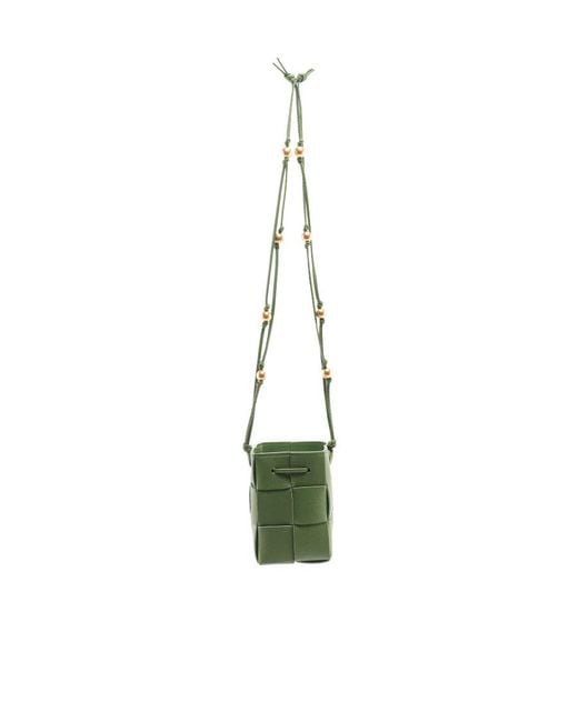 Bottega Veneta Green Woven Detail Shoulder Bag