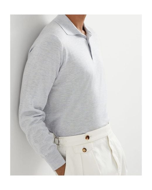 Brunello Cucinelli Gray Knitted Polo Shirt for men