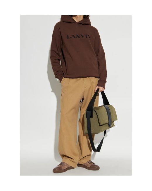 Lanvin Brown Logo-Embroidered Kangaroo Pocket Hoodie for men