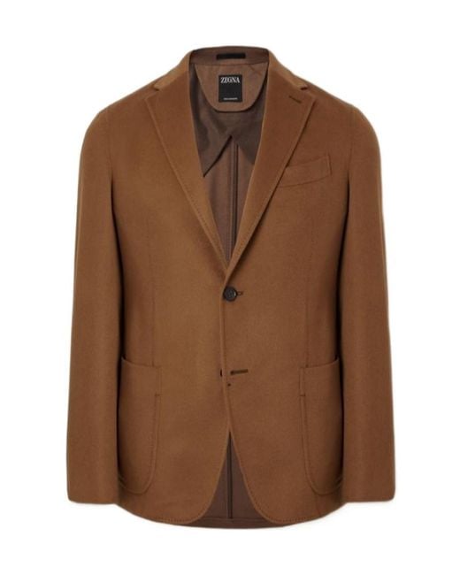 Zegna Brown Single-Breasted Suit Jacket for men