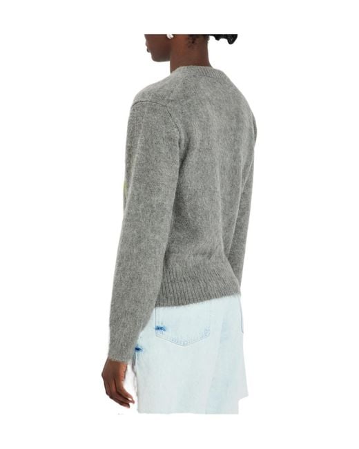 Maison Margiela Gray Floral-Intarsia Brushed Wool-Blend Jumper