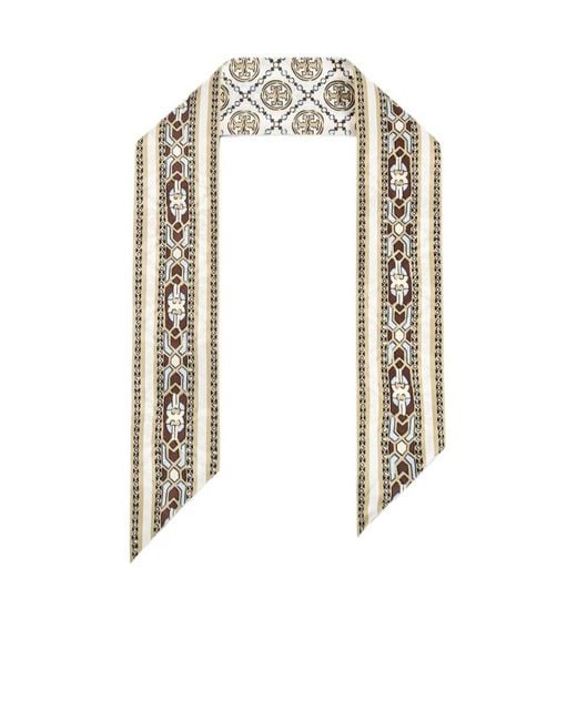 Tory Burch White Logo-Print Silk Scarf