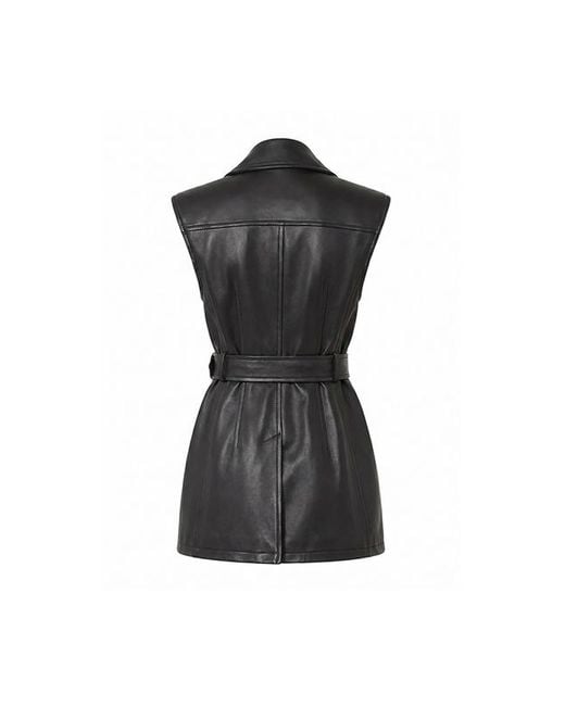 Sportmax Black Belted Sleeveless Leather Jacket