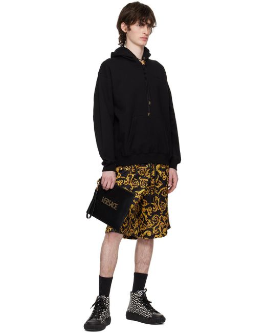 Versace Black Medusa Head Detailed Drawstring Hoodie for men