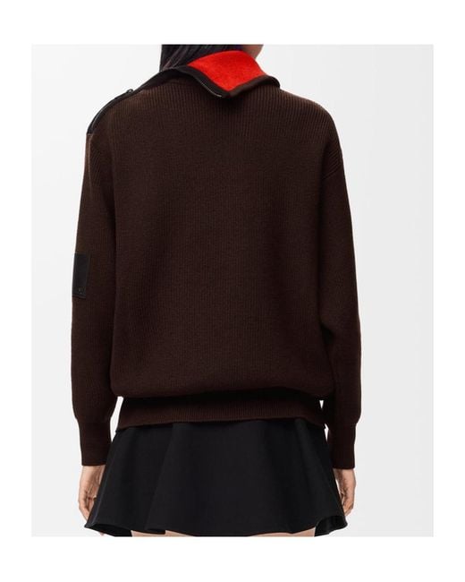 Loewe Red Zip-Neck Patch Knitted Sweater