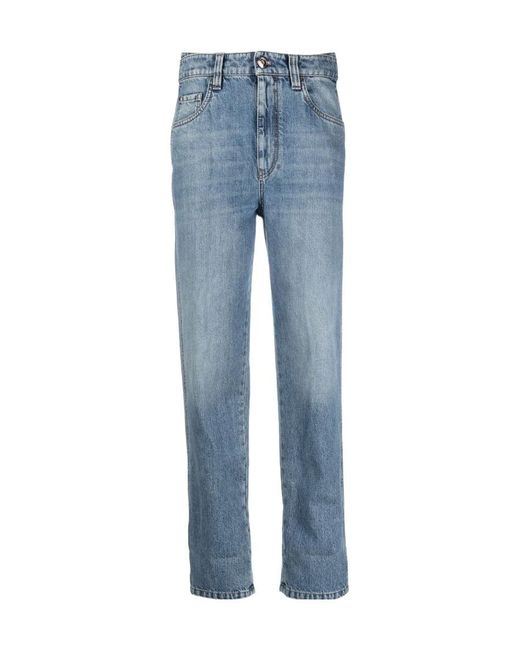 Brunello Cucinelli Blue High-Rise Straight-Leg Jeans