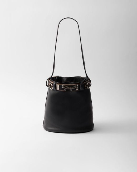 Prada Black Stud-Embellished Belt Bucket Bag