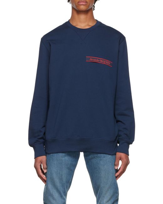 McQueen Blue Logo-Patch Long-Sleeve Sweatshirt for men