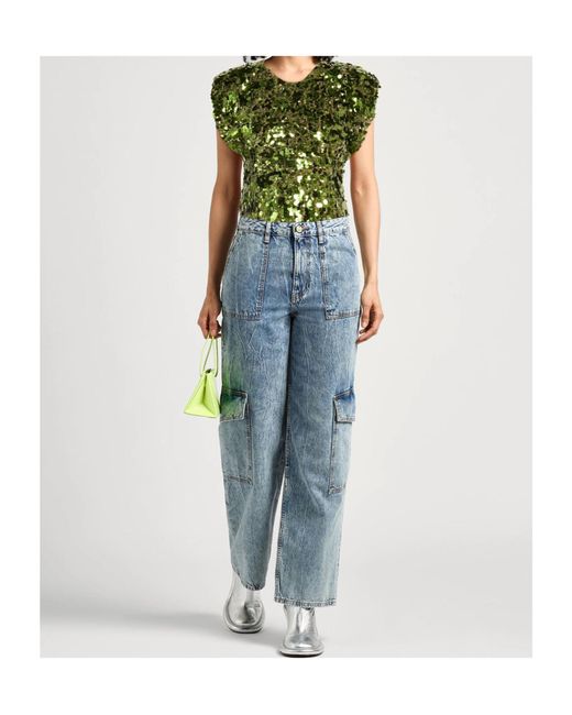 Ganni Green All-Over Sequined Top
