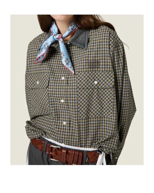Miu Miu Gray Checked Flannel Shirt