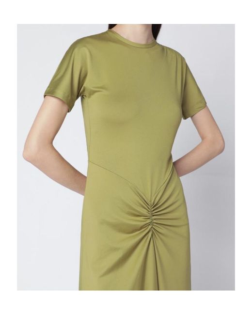 Victoria Beckham Green Gathered Waist Midi Dress With Knotted Detail