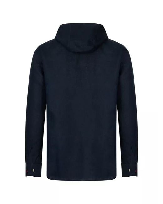 Kiton Blue Hooded Button-Up Shirt for men