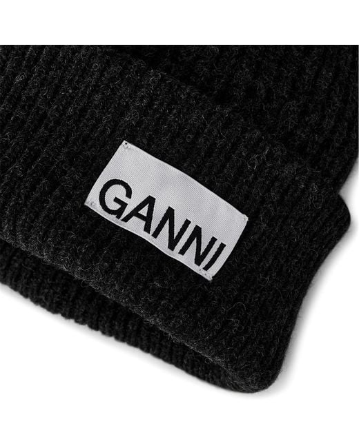 Ganni Black Oversized Wool Hat