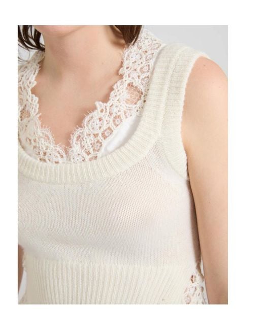 Ermanno Scervino White Layer-Effect Cashmere Top With Lace Details