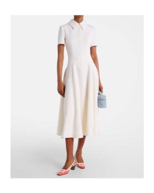 Emilia Wickstead White Jody Pleated Wool Midi Dress