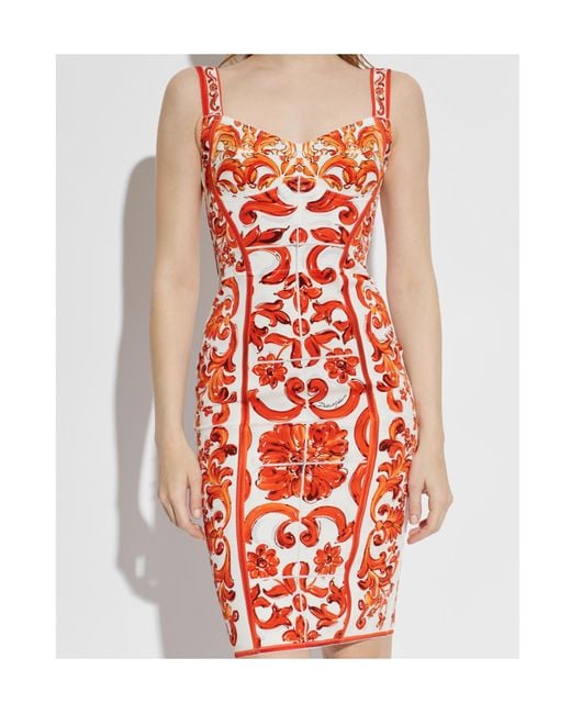 Dolce & Gabbana Red Majolica Printed Midi Dress
