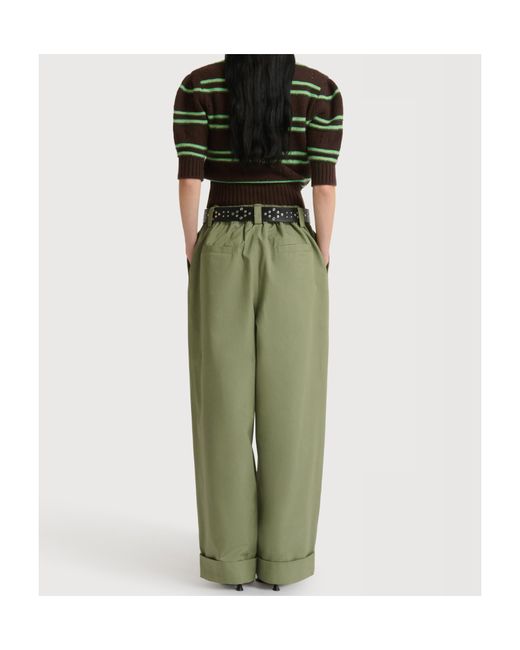 Marni Green Canvas Trousers With Pleats
