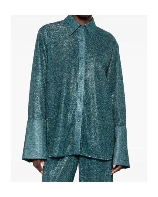 Oseree Green Oséree Lumiere Giltter Button-Up Shirt