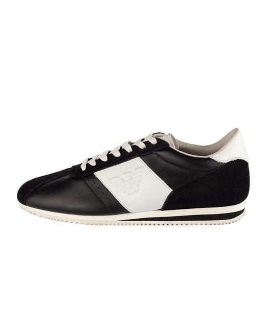Emporio Armani Black Contrast-Color Lace-Up Casual Sneakers for men