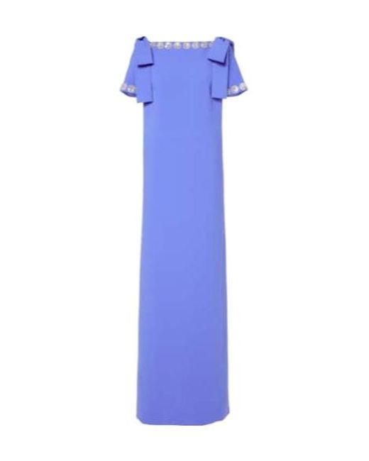 Carolina Herrera Blue Embroidered Bow-Detail Crêpe Gown