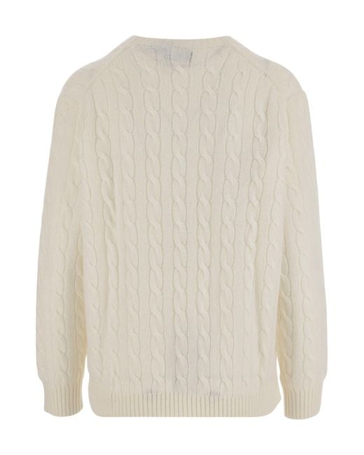 Polo Ralph Lauren White Logo-Embroidered Crewneck Jumper