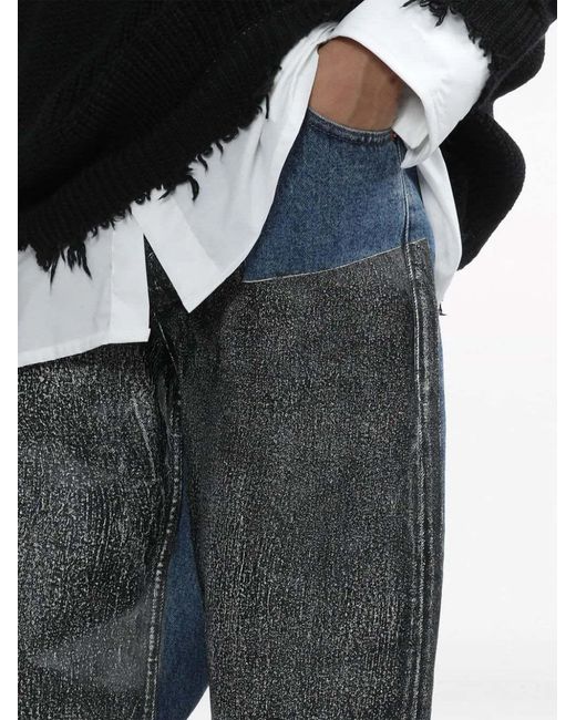 MM6 by Maison Margiela Blue Logo-Patch Panelled Straight-Leg Jeans