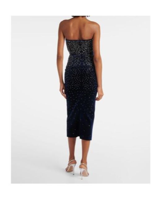 Alex Perry Blue Embellished Velvet Midi Dress