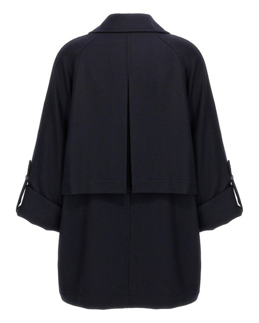 Brunello Cucinelli Blue 'Shiny Cuff Details' Caban Coat
