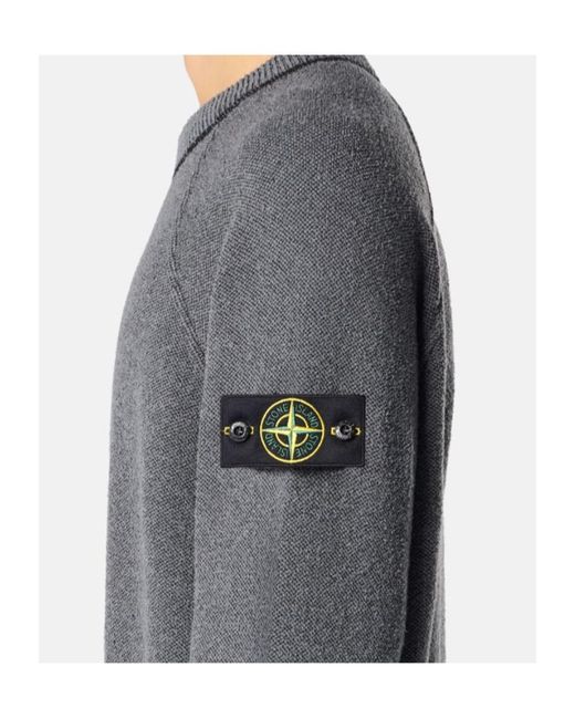 Stone Island Gray Logo Patch Crewneck Jumper for men