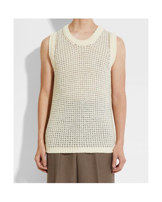 Zegna White Open-Knit Vest for men