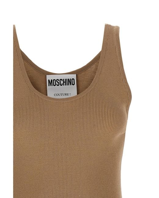 Moschino Brown Logo Plaque Ribbed-Knit Tank Top
