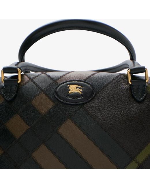 Burberry Black Logo Patch Checked Tote Bag for men