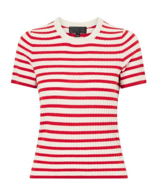 Nili Lotan Red Alita Striped Cashmere T-Shirt