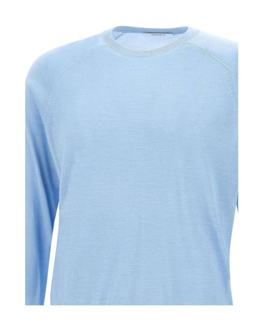 Kangra Cashmere Blue Kangra Crew Neck Knitwear for men