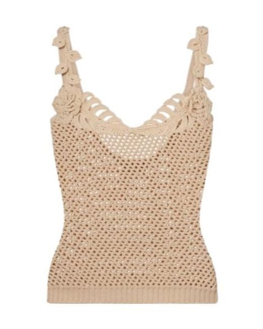 Elie Saab Natural Crochet Floral-Appliqué Cotton-Blend Top