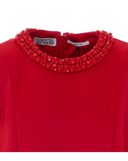 Essentiel Antwerp Red Kaylin Embellished Shift Dress