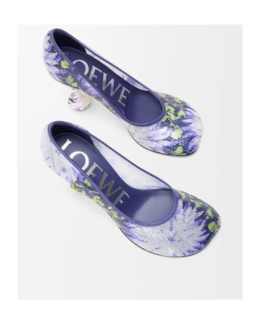 Loewe Blue Sequinned Floral Toy Pumps 90