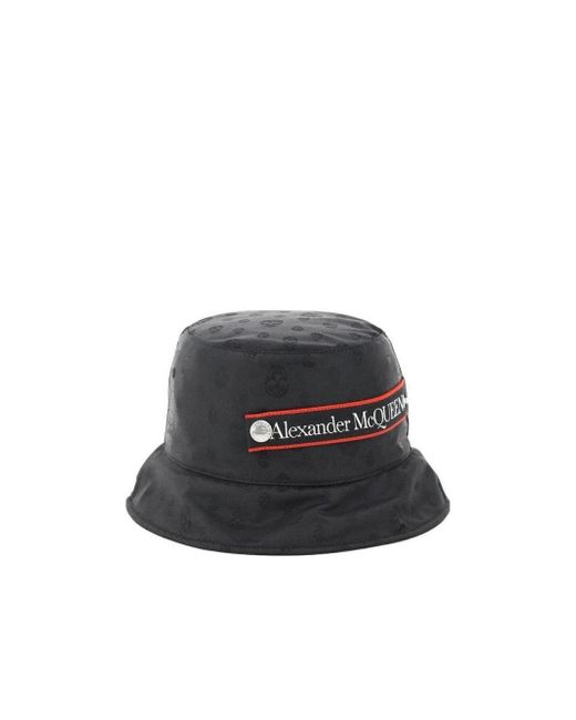 McQueen Black Logo-Embellished Jacquard Bucket Hat for men