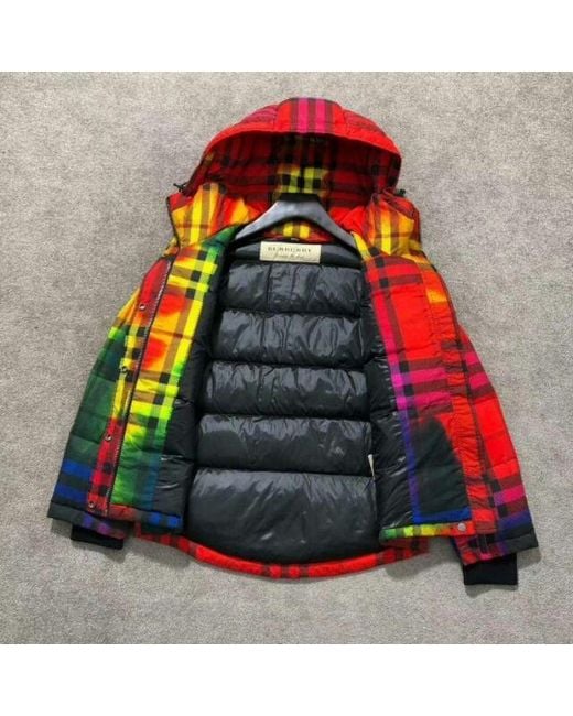 Burberry Red Rendering Plaid Hooded Down Jacket