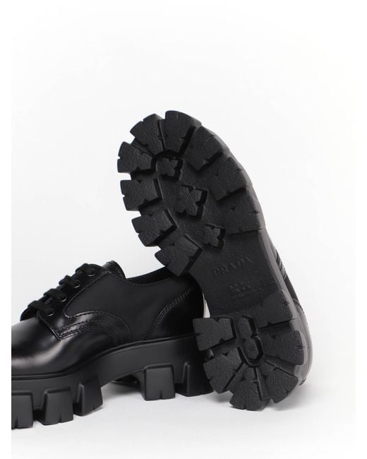Prada Black Monolith Brushed Rois Leather And Nylon Lace-Up Shoes for men