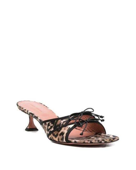 AMINA MUADDI White Eleonora Leopard Print Lace-Up Detail Mules