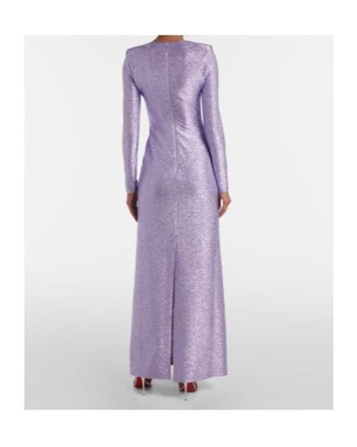 Oscar de la Renta Purple Round Neck Long-Sleeved Dress