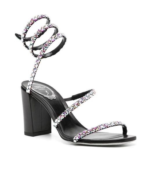 Rene Caovilla White Crystal Embellished Strappy Sandals