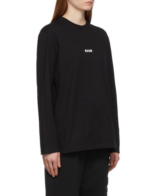 MSGM Black Logo Printed Long-Sleeved T-Shirt