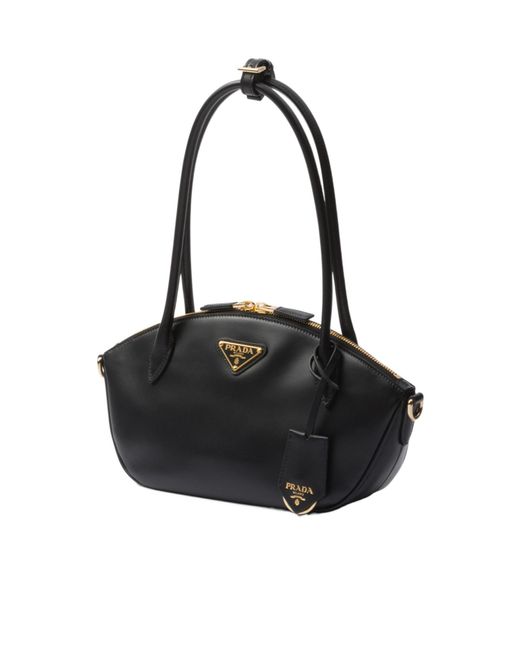 Prada Black Logo Plaque Tote Bag