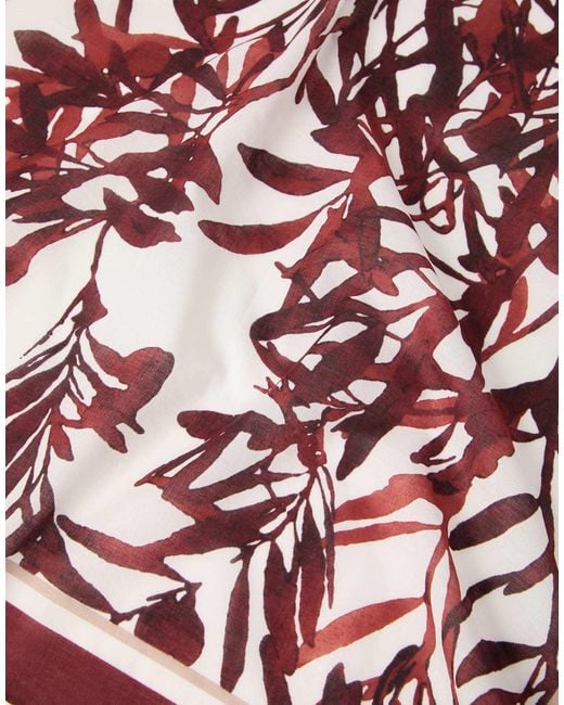 Brunello Cucinelli Red Floral-Printed Striped Edge Scarf