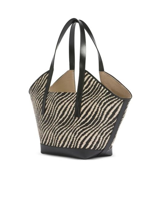 Marni Gray Raffia-Effect Waves Small Tote Bag