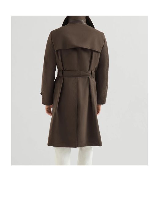 Brunello Cucinelli Brown Water-Resistant Microfiber Motorcyle Trench With Nappa Leather Inserts for men