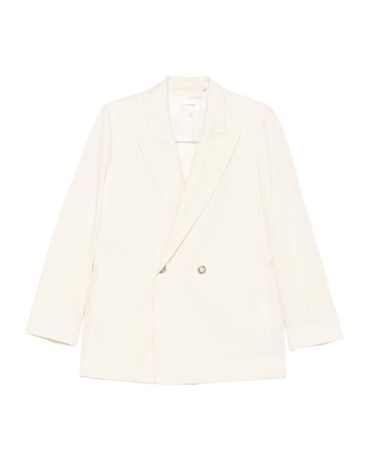 FRAME White The Lounge Double-Breasted Peak-Lapel Blazer